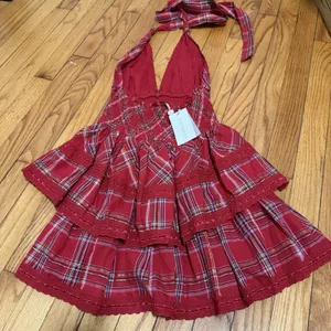 Loveshackfancy‎ NWT Deanna Halter Dress in Cherry Red Tartan Plaid Size XS thumbnail 5