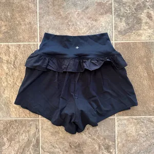 Halara Breezeful High Waisted Ruffle Contrast Mesh Yoga Shorts Black Small thumbnail 7