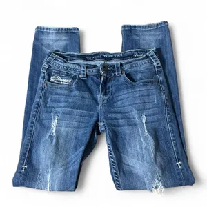 TuffRider Y2K Cowgirl Tuff Co Fearless Distressed Barbed Wire Jeans Medium Wash JSFRLS W27 thumbnail 1