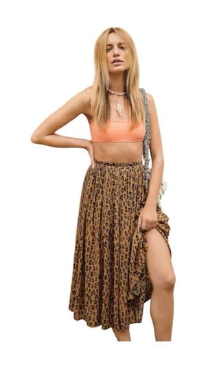 Free People Lydia Midi Skirt Cheetah Print Pleated Midi Skirt Size XS thumbnail 1