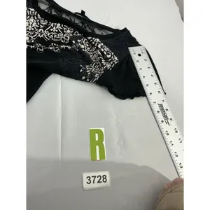 Womans BLEV XL Black White Rhinestone Scoop Neck Short Sleeve Pullover Blouse thumbnail 7