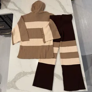Free People Beach NWT Kami Hooded Sweater Set Womens Small Brown/Cream Oversized thumbnail 5