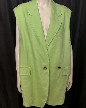 We the Free Green Light Lime Bright Young Things Linen Blazer Vest Large New thumbnail 2