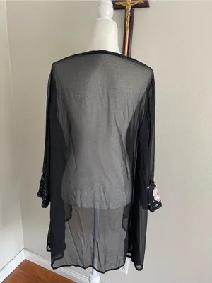 Sheer Black Floral Sleeve Kimono thumbnail 5