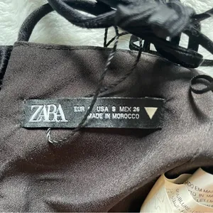Zara Smocked Satin Bow Tie Strap Minimalist Chic Going Out Crop Party Top Small thumbnail 3