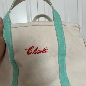 Vintage LL Bean canvas tote teal embroidered chaotic thumbnail 4