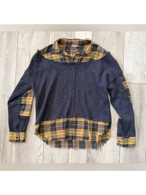 Oli & Hali Grunge Oversized Indie Sleeze Plaid Patchwork Thermal Blouse small thumbnail 3