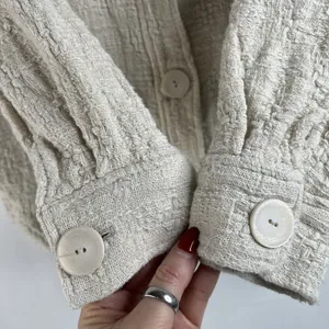 Zara Size S Shacket Jacket Cream Boucle Tweed Cropped Oversized Long Sleeve thumbnail 5