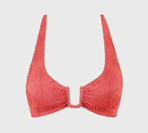 Berlook Red Jacquard U-Ring Cross Back Bikini Top ONLY 15 thumbnail 6