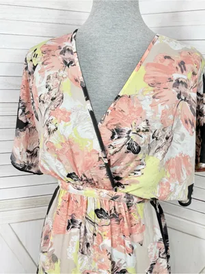 Bar III Floral Boho Faux Wrap Dolman Sleeve Maxi Dress Peach Black Multi XS thumbnail 5