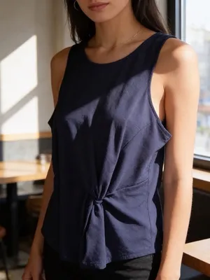NWT Banana Republic Navy Blue Front Knot Twist Tank Top Size L thumbnail 1
