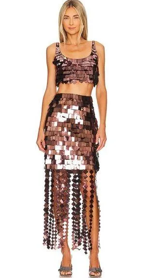 New JONATHAN SIMKHAI Lucee Paillette-Embellished High-Waisted Skirt in Chocolate thumbnail 1