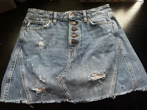 We The Free People Jean Skirt Distressed Free Blue Mini 26 thumbnail 1