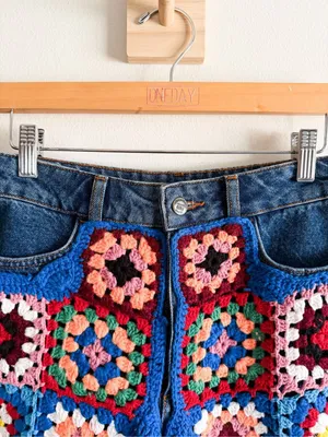 Anthro Farm Rio Ultra High-Rise Crochet Denim Shorts Size 26 thumbnail 5