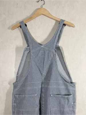 Carhartt Women’s Hickory Stripe Denim Bib Overall Shorts Cotton in Blue White XL thumbnail 5