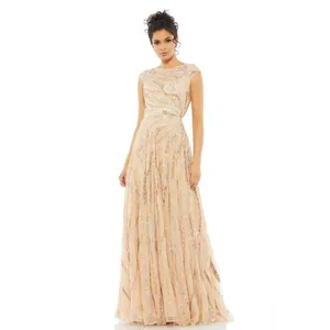 Mac Duggal 5445 Size 14 Beige Beaded Sequined Embellished Long Maxi Gown Dress thumbnail 3