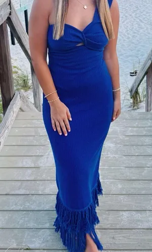Blue Fitted Maxi Dress thumbnail 2