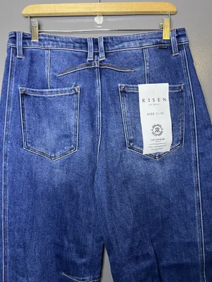 RISEN Tapered Jeans Womens 11/30 Blue Dark Wash High Rise Relaxed Stretch Denim thumbnail 7