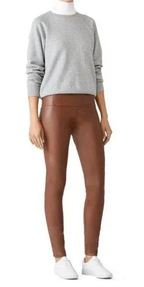Paper Crown Tan Vegan Leather Leggings Size Small $218 thumbnail 1
