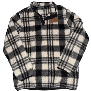 Home Free Plaid Fleece indiana Raised 1/4 Snap Pullover Shirt Pockets large IU thumbnail 1