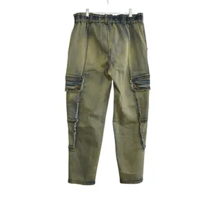 Oli‎ & Hali Yellow Wash Distressed Cargo Jeans XL Fringed Raw Edge Utility Pants thumbnail 7
