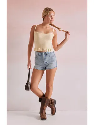 (C114) Beverly & Beck Jennie Ruffle Tank Top Mellow Yellow Women's S Lace Trim thumbnail 4