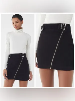 Urban Outfitters Black Corduroy Harmony Mini Skirt Diagonal Zip Classic Y2K XS thumbnail 6