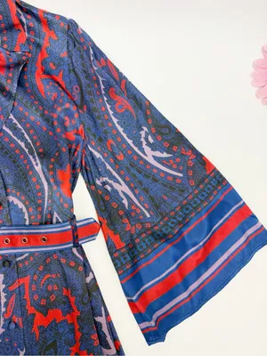 Hermoza Gabriela Printed Satin Belted Dress Midnight Blue Red thumbnail 8