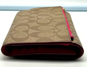 Coach brown leather signature Charlie C snap wallet pink interior A1532 … thumbnail 10