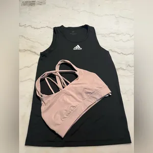 Adidas Black‎ Tank and Light Pink Victoria S Sports Bra thumbnail 2