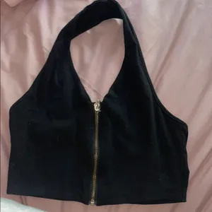 Black Halter Top with Gold Zipper thumbnail 1