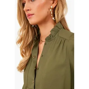 Tuckernuck Pomander Place Medium Green Claiborne Dress Short Long Sleeve Olive thumbnail 3