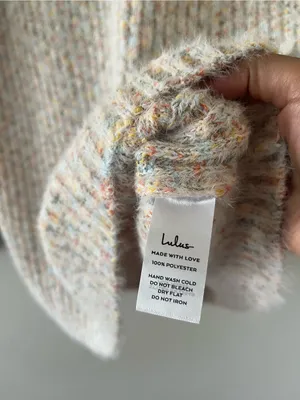 NWT Lulus Knit Turtleneck Cream Speckled Sweater Mini Dress Small Cozy Oversized thumbnail 4