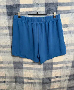 Haute Fox Blue Crinkle Short Sleeve Button-Up Shirt and Drawstring Shorts Set 2X thumbnail 8