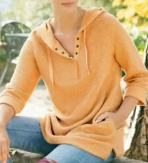 Soft Surrounding Cozumel Henley Cozy Hooded Button Pullover Sweater Orange M thumbnail 1