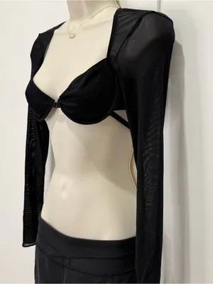 Lioness Gilda Crop Top XS Black Mesh Long Sleeve Party Edgy Club Concert Y2K thumbnail 7