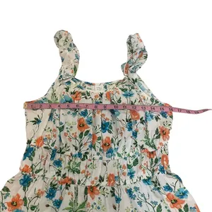 NWOT Linen Dress Blue Orange Floral Midi New Ruffle Sleeveless thumbnail 7