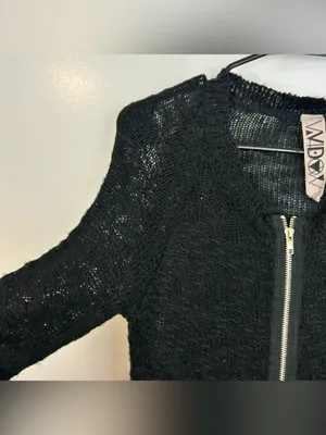 Widow Black Open Knit Long Sleeve Zipper Front Long Sweater Size XS Dollskill thumbnail 3
