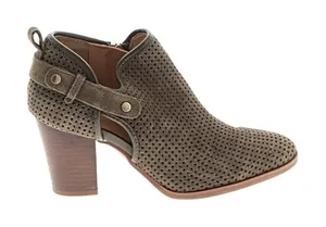 Franco Sarto Womens Olive Taupe Perforated‎ Suede Side Cutout Ankle Booties 6.5 thumbnail 1