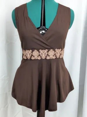 Vintage USA Made Brown Embellished Baby Doll Top thumbnail 1