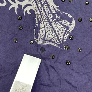 Ariat Shirt Womens M Fitted Snaps‎ Western Purple white trim Cross accent - flaw thumbnail 13