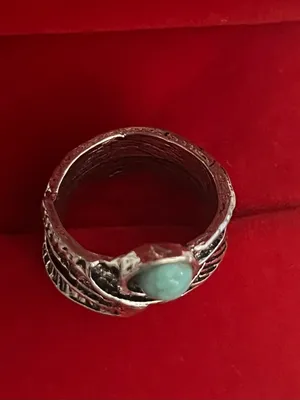Boho/Vintage Design Stainless Steel Silver Faux Turquoise Wide Band Size 7 NWT thumbnail 3