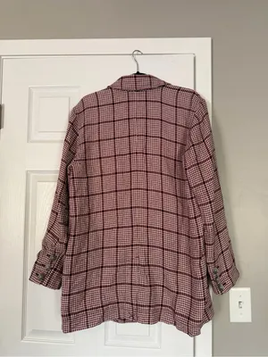 Free People We the Free Plaid Blazer Long Jacket Business Casual thumbnail 6