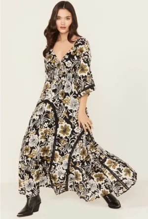 Free People Printed Dixie Maxi Dress in Black Combo XS thumbnail 1