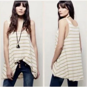 Free People We the Free Yellow Garden Stripe Sleeveless‎ Tunic S thumbnail 2