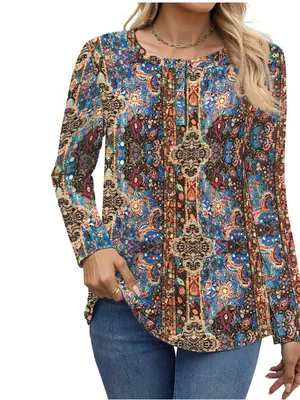 Boutique Women's Boho Paisley Long-Sleeve Blouse - Multicolor thumbnail 2