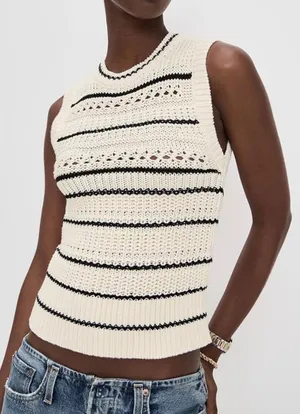 NWB Madewell Size XXS Striped‎ Sweater Vest in 100% Cotton Jet Black Mini Stripe thumbnail 1