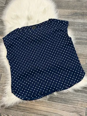 Ann Taylor Navy Blue and White Polka Dot Blouse Size Medium thumbnail 3