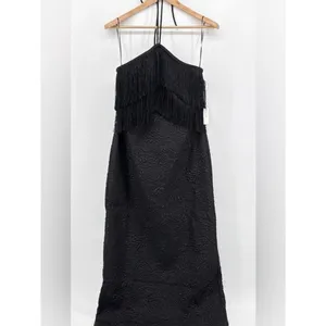 Tuckernuck Hyacinth House Black Halter Fringe Midi Dress Natalie size Small thumbnail 7