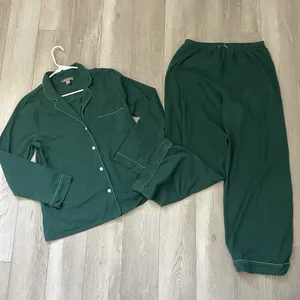 J.Crew Pajama Set cotton contrast trim womens Green (medium) loungewear sleep thumbnail 3
